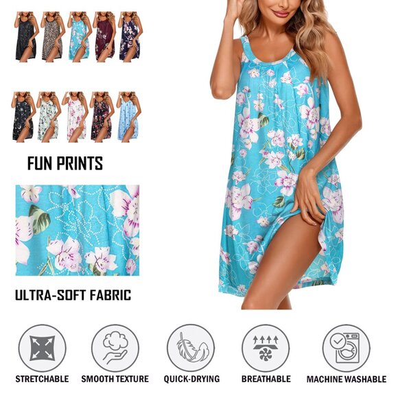 Women's Soft Breathable Printed Camisole Sleep Shirt with Adjustable Straps - Picture 7 of 13